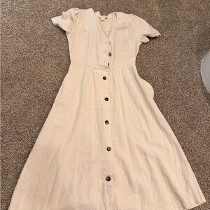 Monteau Cream Midi Dress with Button Detail